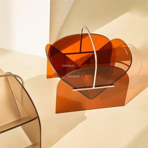 Nordic Magazine Rack Minimalist Original Designer Transparent Acrylic Storage Newspaper Shelf Ins Plastic Floor Magazine Racks