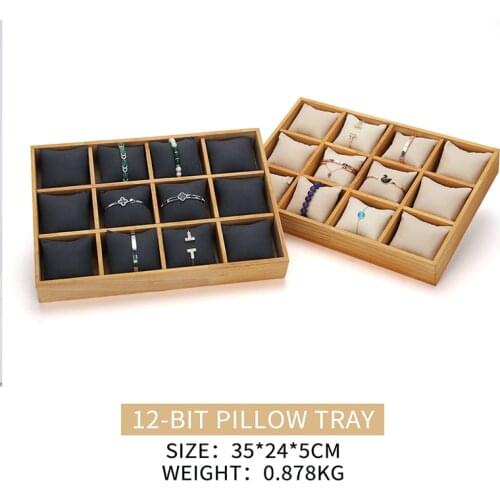 New Solid Wood 12 Grid Pillow Female Bracelet Display Trays For Earring Pendent Wedding Ring Watches Showcase Jewellery Holder