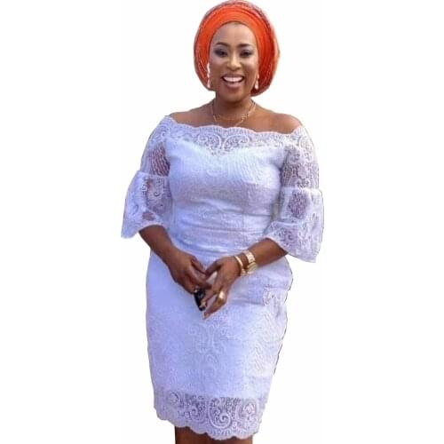 New Style Classic Design African Women Dance Dashiki White Net Cloth Lace Bubble Sleeve Dress Size M - XXXL High Material