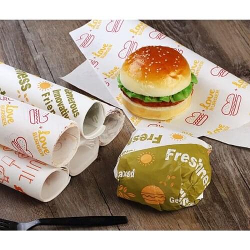 Disposable Anti-oil Packing Paper Fast Food Packing Paper Cartoon Hamburger Chicken Roll Takeaway Packing Sandwich 50pcs/set