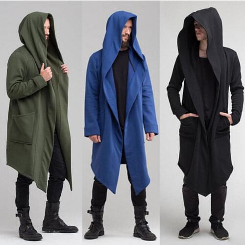 2018 Autumn Winter Fashion Men Unisex Gothic Pockets Long Hooded Cardigan Warm Coat Hoodie Loose Jacket Outwear Plus Size M-2XL