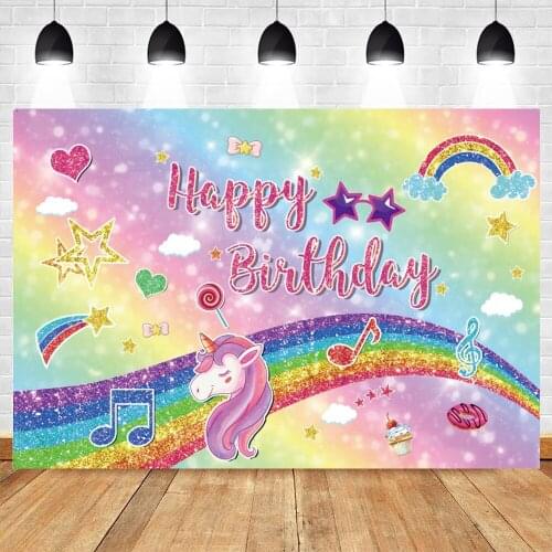 Rainbow Unicorn Star Cloud Music Cake Donuts Newborn Baby Shower Birthday Background Photography Backdrop Vinyl Photophone Props