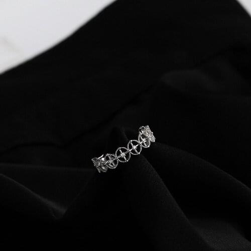 Silver Color Zircon Ring Hollow Cross Open Adjustable Finger Rings For Girl Women Fashion Jewelry Accessories Party Gift