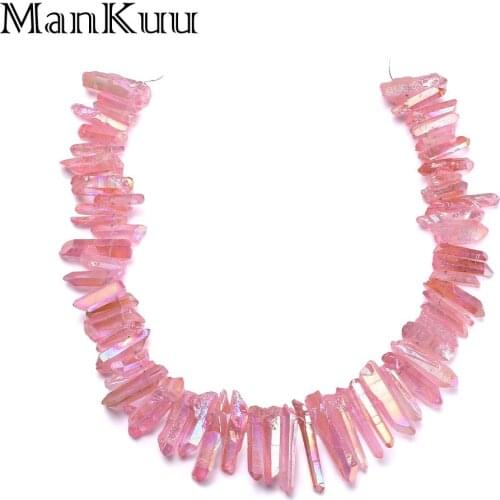 Mankuu Pink Reflective Crystal Pillar Irregular Column Natural Crystal Point Translucent Natural Stone Beads For Jewelry Making