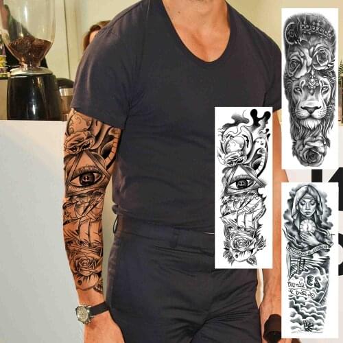 Evil Eye Temporary Tattoos Sleeve For Men Boy Adult Realistic Fake Rose Tattoo Sticker Black Waterproof Full Sleeve Tatoos Women