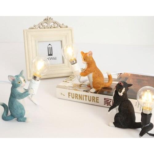 Modern Resin Cat Table Lamps Animals Desk Lamp Bedroom Bar Living Room Table Light Home Decor Led Night Light Lighting Fixtures