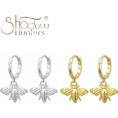 SHADOWHUNTERS Authentic 925 Sterling Silver Honey Bee Hoop Huggies Earrings Femme Women Wedding Jewelry Piercings High Quality