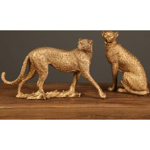 Vintage Cheetah Statue European Animal Figurine Leopard Sculpture Home Office Decor