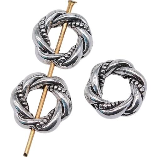 WYSIWYG 10pcs 11x11mm Spacers Beads For Jewelry Making Antique Silver Color Small Hole Round Spacers Beads Charm Spacers Beads