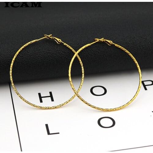 ICAM Gold color Stainless Steel Earrings 2018 Women Small or Big Hoop Earrings Party Rock Gift, Two colors wholesale