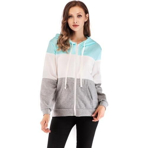 2018 Women Hoodies Sweatshirts Long Sleeve Hoody Ladies Zipper Pocket Patchwork Women Hoodie Sweatshirt Woman Casual Jacket