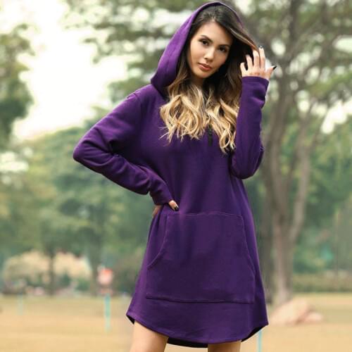Women Hoodies Dress Casual Hooded Pocket Full Sleeve Pullover Sweatshirt Autumn Solid Color Casual Long Sweatshirts Moletom 2020
