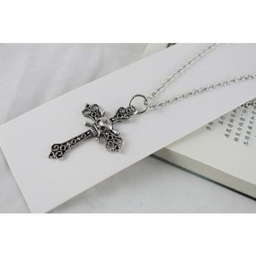 10Pcs Tibetan Silver Color skull cross Pendant Necklace #20092