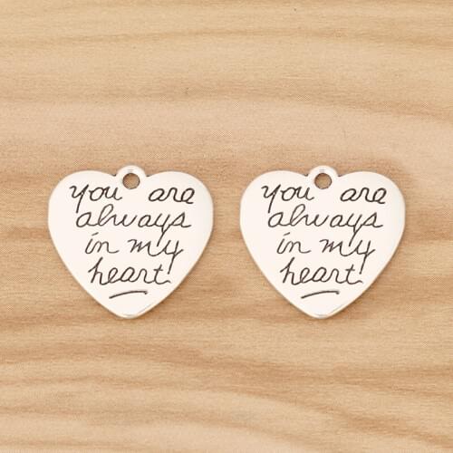 10 Pieces Tibetan Silver You Are Always in My Heart Charms Pendants 2 Sided for Jewellery Making Accessories 21x20mm