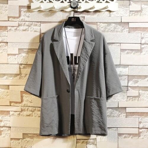 #4232 Black Grey Vintage Jacket Men Summer Casual Thin Plus Size 4XL 5XL Kimono Outerwear Coats Single Button Men Kimono Coat