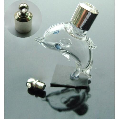 50pieces hot SCREW CAP lovely dolphin Glass Vial Pendant name on rice art craft glass bottle necklace pendant jewelry making