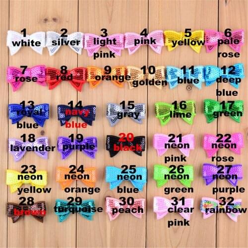 50pcs/lot 32 Color U Pick Small Embroidery Sequin Bow Kont Applique For Boutique Headband wholesale bowknot headwear