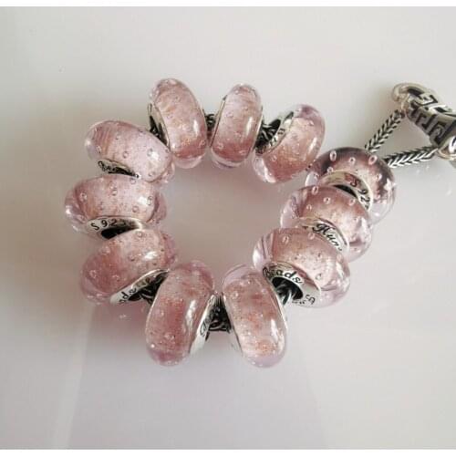 925 Sterling Silver Pink Sands Murano Glass Beads Fit Original Charm Bracelet Glass Lampwork Beads for Jewelry Making DIY Beads