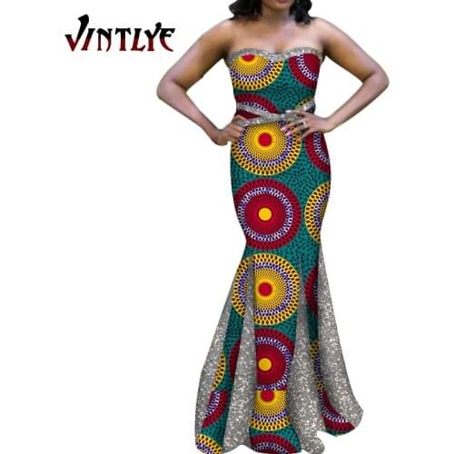 In 2020, the new Dashiki Dresses Traditional African Sleeveless Flounced Dress For Women Custom Skirt Suit model WY6288