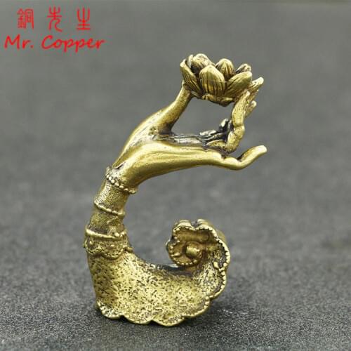 Antique Copper Buddha Hand Lotus Base Incense Holder Censer Brass Incense Burner Crafts Desktop Ornaments Home Decorations Gifts