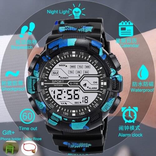 Military Kids Sport Watches 50M Waterproof Electronic Wristwatch Stop Watch Clock Children Digital Watch for Boys Girls