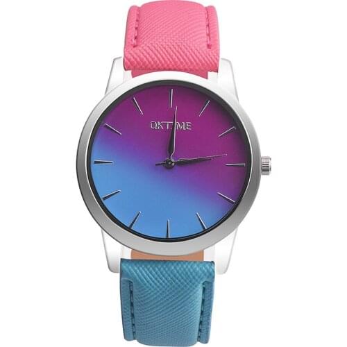 Trend Style Korean Wave Womens Watch Retro Rainbow Design Leather Band Analog Alloy Quartz Wrist Watch часы женские наручные