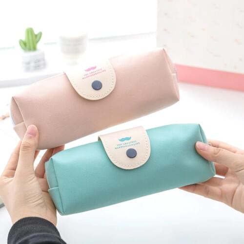 Pencil Case, Large Capacity Buckle Zipper PU Pencil Case Stationery Pencil Bag Case Cosmetic Makeup Bag, 20x9cm, Pink, Blue