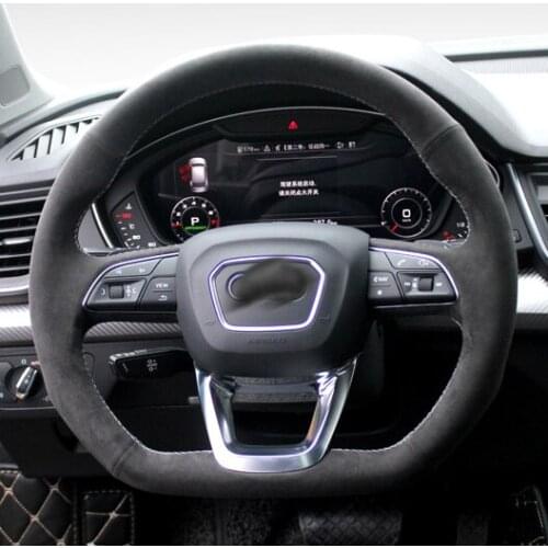 Steering wheel cover suitable for Audi A4L Q5 A6L A5 A3 Q7 A8L Real Alcantara suede hand-sewn Automotive interior Auto parts
