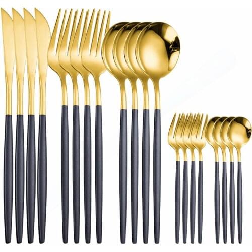 Black Gold Tableware Stainless Steel Cutlery Set Forks Knives Spoons Dinner Set 20Pcs Kitchen Table Set Dinnerware Dropshipping