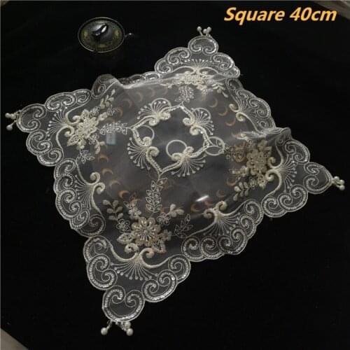 European Lace Embroidery Handmade Bead Pendant Square Table Mat Tea Tray Coffee Electric Rice Cooker Dustproof Decorative Cloth
