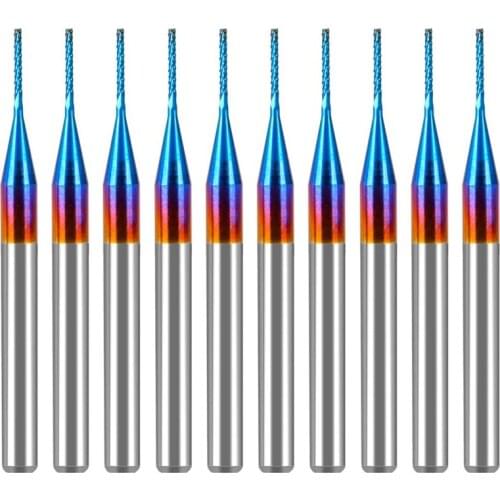 10Pcs 0.6mm Carbide End Mill Cutter,Super Nano Blue Coated Milling Cutter Engraving Milling Cutter Bits,1/8 inch Shank