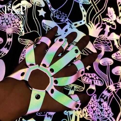 Holographic Rainbow Reflective Fingerless Punk Gloves Dance Outfit Gear