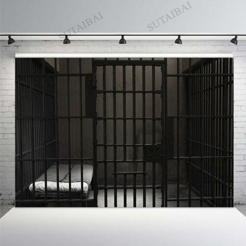 Prison Cell Bars Photography Background for Police Gangster Themed Party Backdrop Jail Bed Photo Background Studio Props