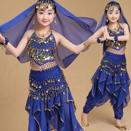 4pcs Set Girl Belly Dance Suit for Girls Indian Stage Dance Dress Child Bellydance Stage Dancing Costumes Kid Belly Clothing