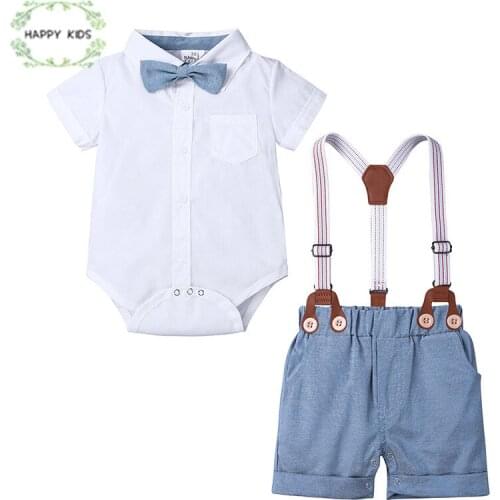 Boys Clothing Set Baby Boys Clothes Suit Gentleman Style Romper + Overalls Pants 2pcs Clothes for Boys Rompers Summer Set DXT491