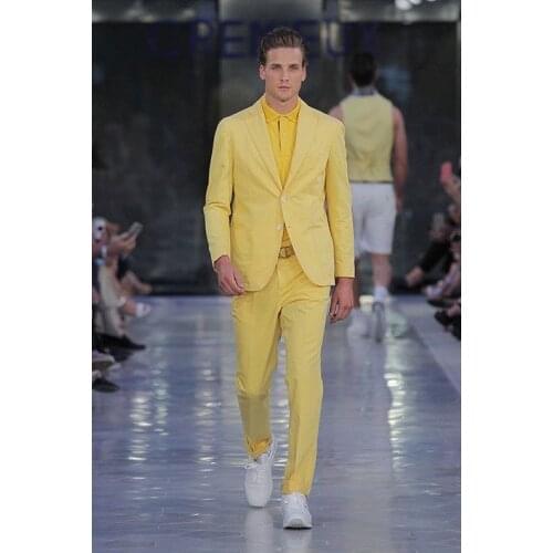 Costume Homme New Arrival Yellow Men Suits Blazers Groom Tuxedos 2 Piece Evening Party Prom Celebration Suit Coat With Pants