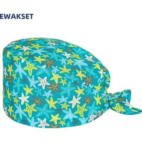 Colorful Surgicals Cap Starfish Printed 100% Cotton nursing hat for long hair nurse accessories Working scrub hats Women Men