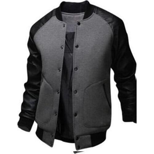 Cool College Baseball Jacket Men 2017 Fashion Design Black Pu Leather Sleeve Mens Slim Fit Varsity Jacket Brand Veste Homme