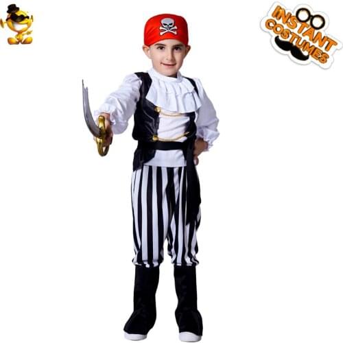 Boy Cool Pirate Cosplay Costume Child Halloween Fancy Dress Party Kids Deluxe Cute Striped Pirate Costumes