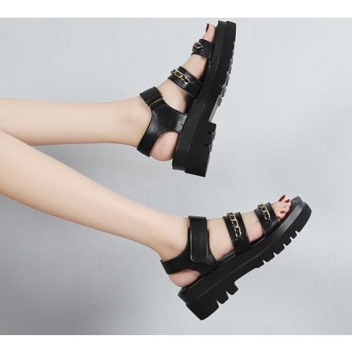 Summer Gladiator Sandals Woman 2021 New Ankle Straps Chain Platform Sandals Black Retro Roma Styles Thich Bottom Gladiator Shoes