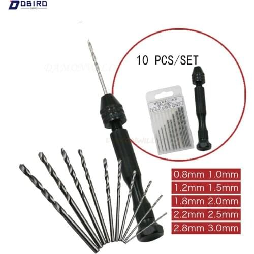 Mini Micro Aluminum Hand Drill With Keyless Chuck +10x 25x High Speed Steel Twist Drills Rotary Hand Tool Wood Drilling