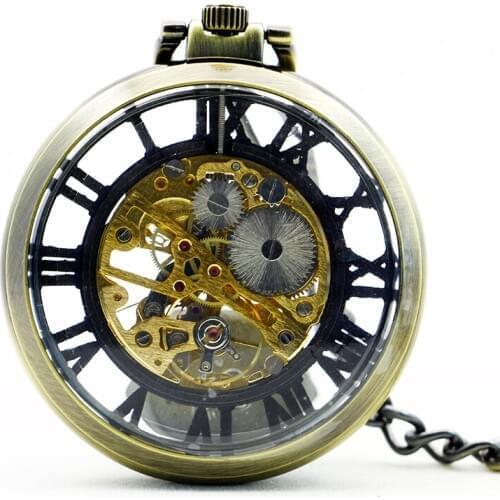Personality Man Women Hollow Rome Steel Gears Alloy Mechanical Watches Vintage Clamshell Hollow Porcket Watch 2017