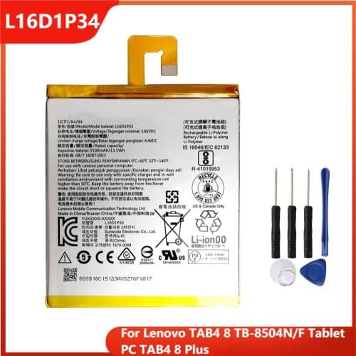 Original Tablet Battery L16D1P34 For Lenovo TAB4 8 TB-8504N/F Tablet PC TAB4 8 Plus Replacement Rechargable Batteries 4850mAh