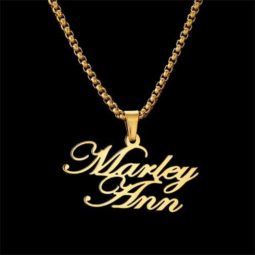 Custom 2 Names Necklace Personalized Stainless Steel Gold Box Chain Jewelry For Women Gift Collar de hombre