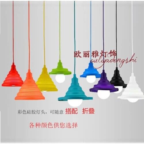 Simple personality can be folded to fold the restaurant supermarket fruit shop childrens pendant lamp color silica gel