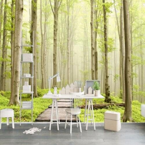 Dropship Colomac Green Wallpaper HD Forest Trail Landscape Wood Wallpaper Decoration Mural Living Room 3 Boyutlu Duvar Kagidi