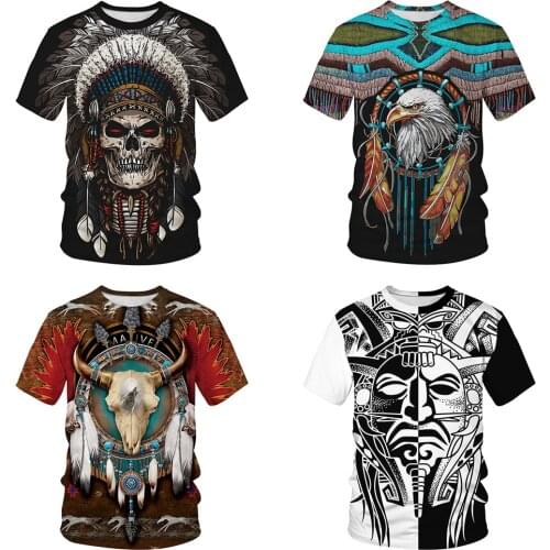 QNPQYX Summer style Women/Men 3d T-shirt Native Indian Evil Skull Eagle Feather Animal Print T shirt Female Male Tshirts Tops