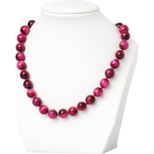 Size For 10mm Dark Pink Smooth Rose Tiger Eyes Stone Making Diy Chain Necklace 18inch For Womens Day Gifts H420