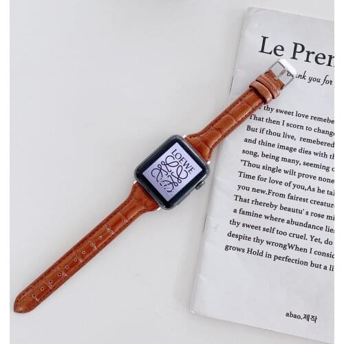 40mm leather watch bands 38mm 42mm 44mm For Apple Watch luxury Bamboo Strap Crocodile Pattern Sport Bracelet Series Slim Brown