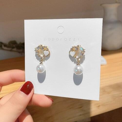 Pearl Love Earrings temperament inlaid with zircon small flowers fresh fashion earrings